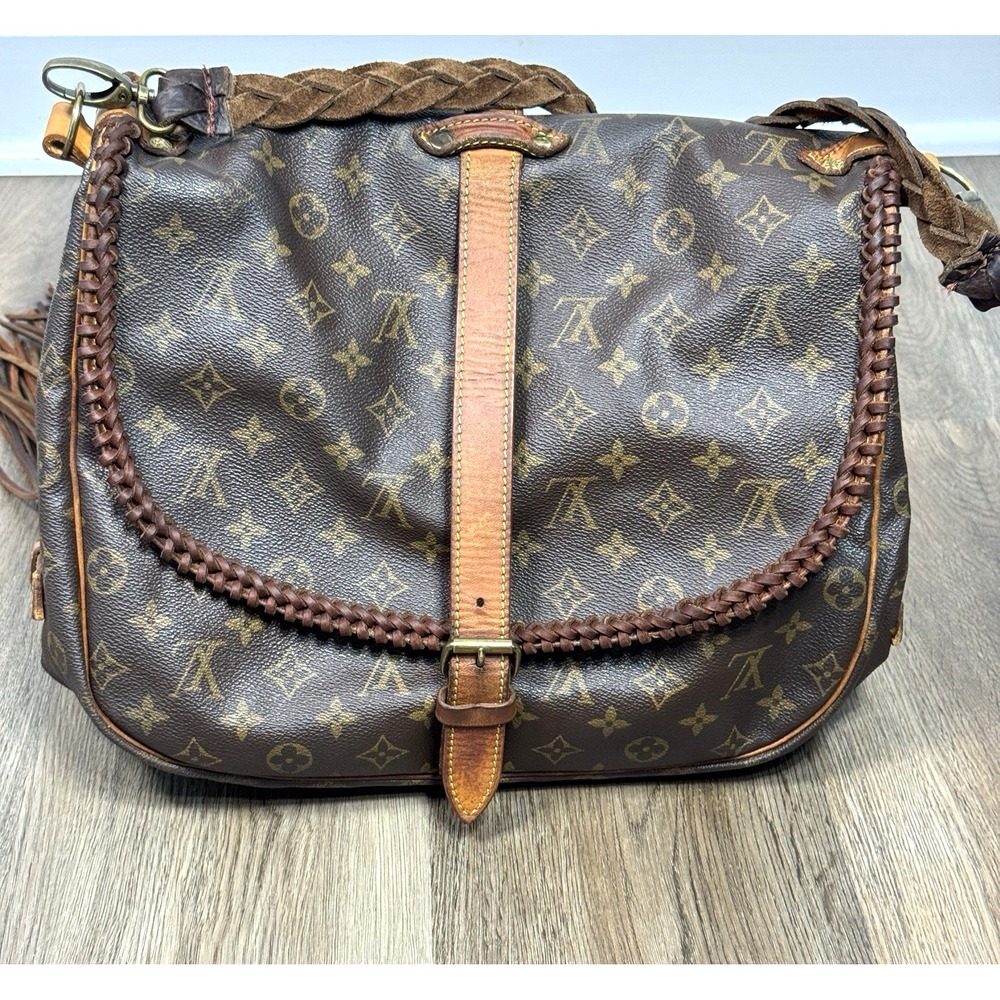 Vtg Boho Upcycled Louis Vuitton Monogram Fringe Crossbody Bag Western with Charm - Picture 5 of 16